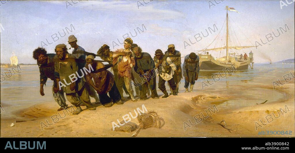 ILYA REPIN. Bargehaulers on the Volga. Date/Period: 1870 - 1873. Painting. Oil on canvas. Height: 131.5 cm (51.7 in); Width: 281 cm (110.6 in).