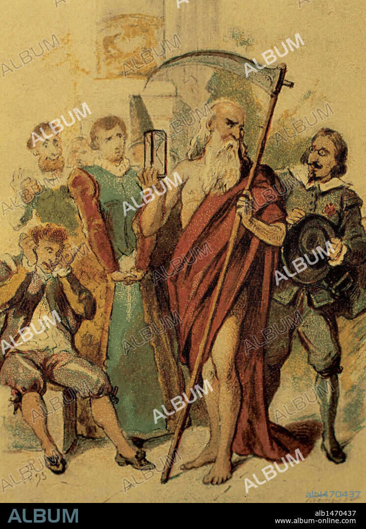 LITERATURA CASTELLANA. SIGLO XVII. QUEVEDO Y VILLEGAS, Francisco de (Madrid, 1580Vilanova de los Infantes, 1645). Escritor español y una de las grandes figuras del Siglo de Oro. "CASA DE LOCOS DE AMOR". Grabado de la obra, impresa en el año 1895. Colección particular.