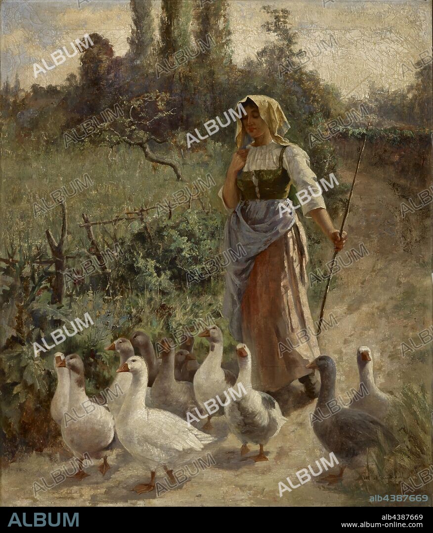 The Goose Girl, Picardy, France, Margaret A. Rudisill (American, about 1844-1933), before 1921, oil on canvas, 41 x 35 in. (canvas) 47-1/2 x 41-1/2 x 3 in. (framed), Signed, l.r.: M.A. Rudisill, American Painting and Sculpture to 1945.