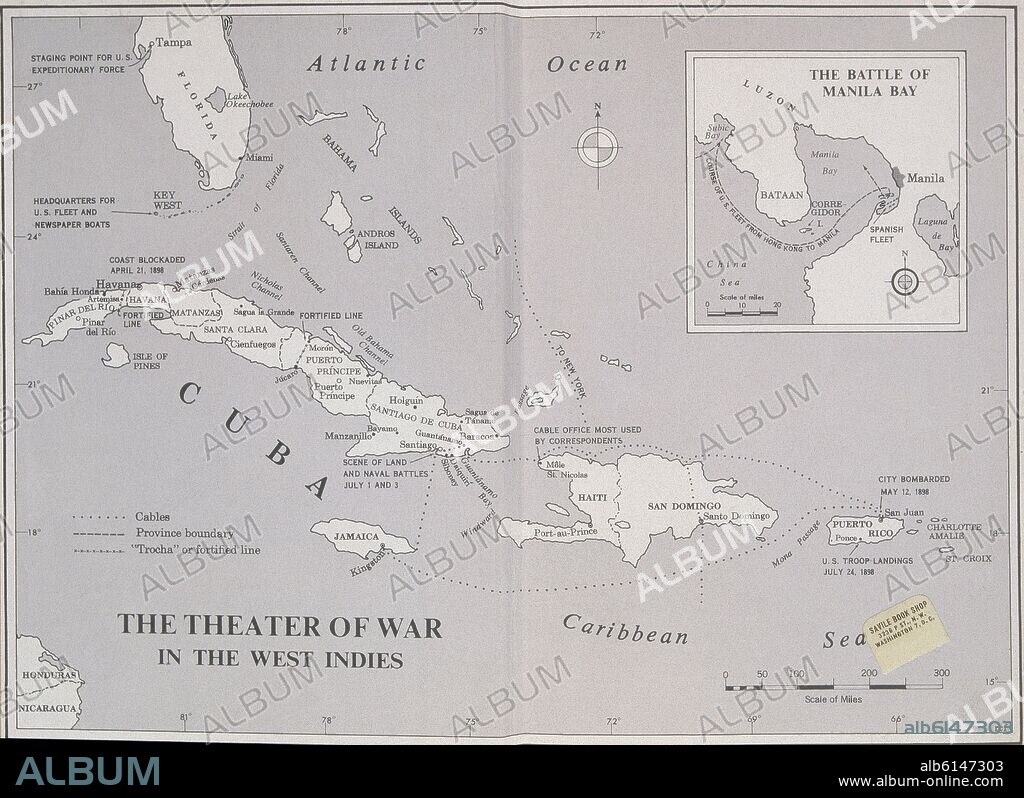MAPA DE LA GUERRA DE CUBA ENTRE ESPAÑA Y AMERICA DEL NORTE.