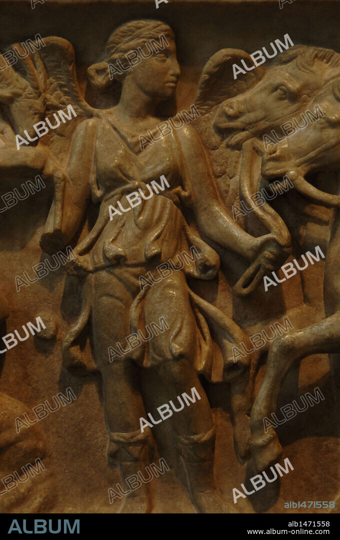 ARTE ROMANO. RELIEVES DE UN SARCOFAGO con la representación del 'MITO DE ENDIMION Y SELENE'. S. II. Museo Metropolitano de Arte. Nueva York. Estados Unidos.
