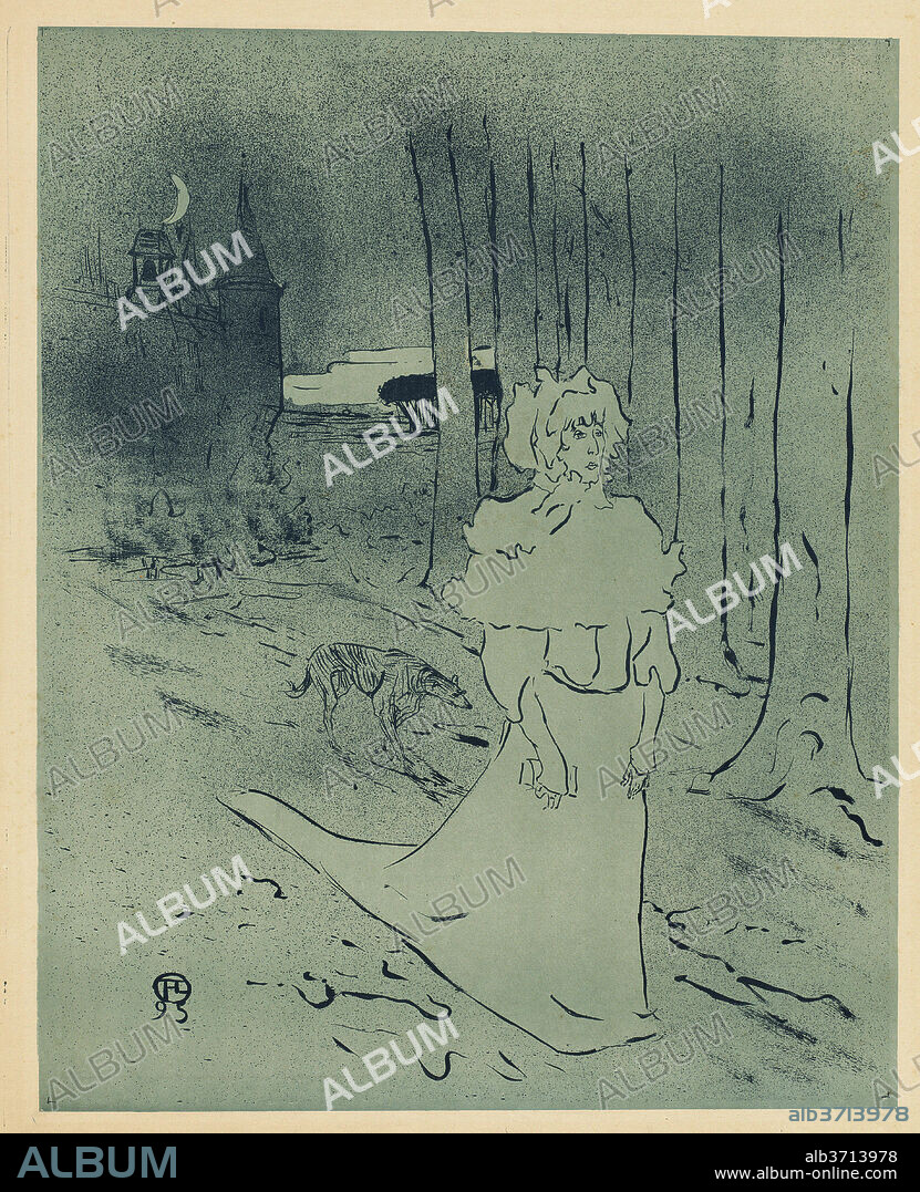 HENRI DE TOULOUSE-LAUTREC. The Manor Lady or the Omen (La chatelaine ou le tocsin). Dated: 1895. Medium: lithograph in turquoise and light blue [poster].