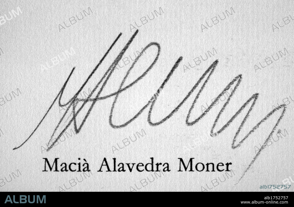 Macià Alavedra Moner (1934). Firma. Político catalán del partido C.D.C. Cataluña.