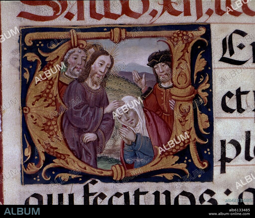 AUTOR LIBRE 01307. MISAL RICO DEL CARDENAL CISNEROS (1436-1517) SIGLO XV - JESUS CURANDO A UNA MUJER.