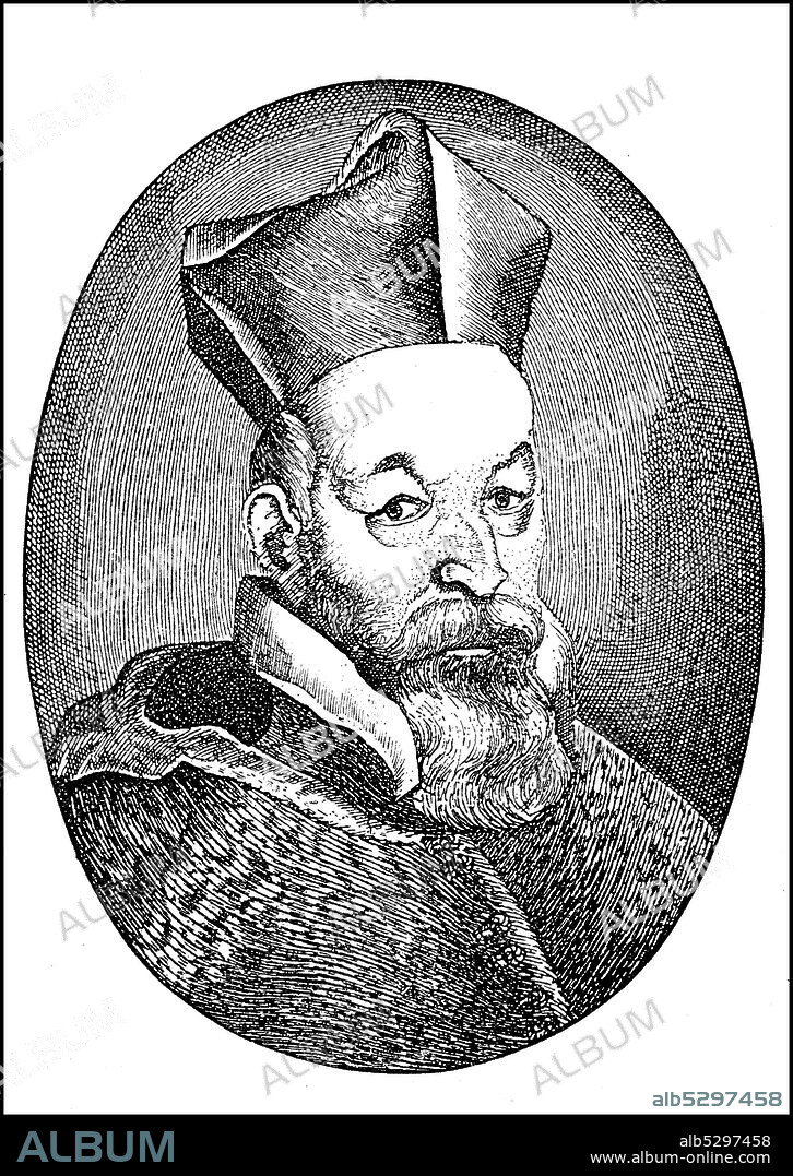 Péter Pázmány de Panasz, Peter Pazmanus, Peter Pazman, October 4, 1570 - March 19, 1637, was a Hungarian philosopher and Catholic theologian  /  Péter Pázmány de Panasz, Petrus Pazmanus, Peter Pazman, 4. Oktober 1570 - 19. März 1637, war ein ungarischer Philosoph und katholischer Theologe, Historisch, historical, digital improved reproduction of an original from the 19th century / digitale Reproduktion einer Originalvorlage aus dem 19. Jahrhundert,.