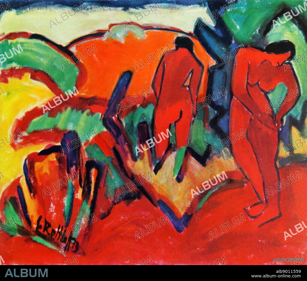 (Summer); 'Sommer, nøgenmodeller i det fri' 1913 by Karl Schmidt-Rottluff (1884 1976). German expressionist painter and printmaker, one of the four founder-members of the artist group Die Brücke.