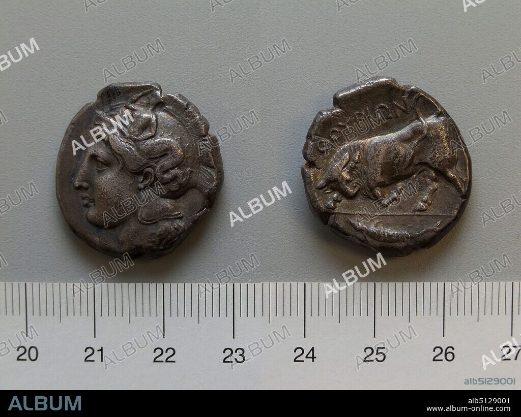 Mint: Thurium, Distater from Thurium, 400350 B.C., Silver, 15.49 g, 12:00, 25.5 mm, Made in Thurium, Lucania, Greek, 4th century B.C., Numismatics.