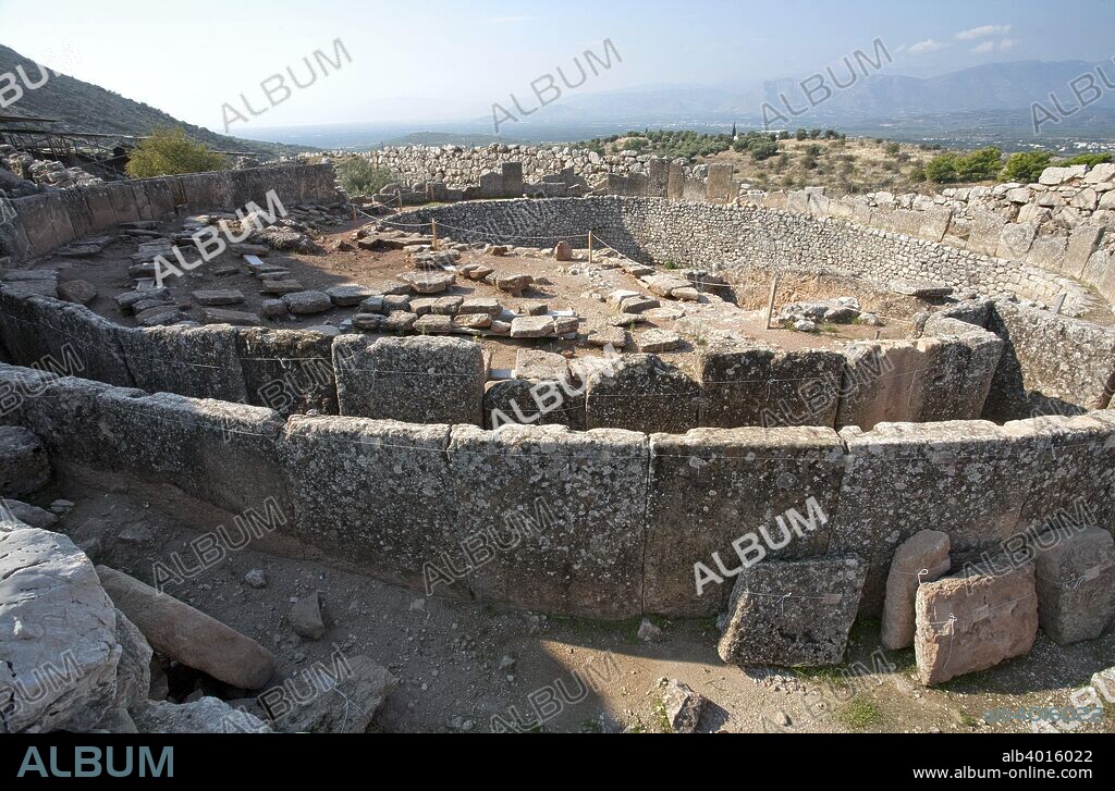 Grave Circle A, Mycenae, Greece. Mycenae is an archaeological site in Greece, located about 90 km southwest of Athens, in the northeastern Peloponnese. In the second millennium BC Mycenae was one of the major centres of Greek civilisation, a military stronghold which dominated much of southern Greece. The period of Greek history from about 1600 BC to about 1100 BC is called Mycenaean in reference to Mycenae.