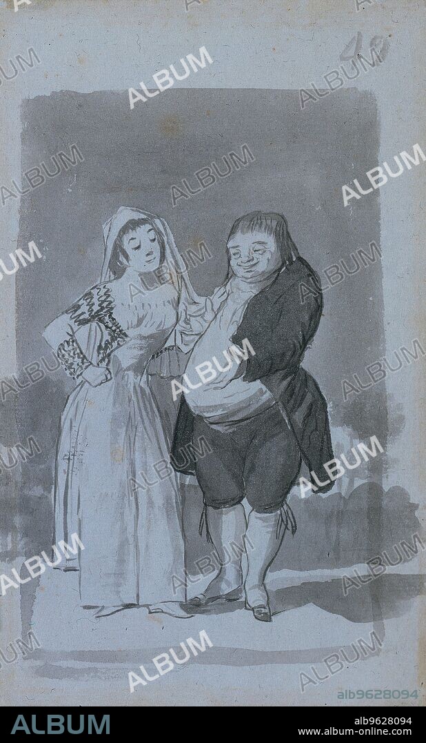 Prostitute Soliciting a Fat, Ugly Man (recto), 1796-97. Among the great figures of the pictorial arts in the West, Goya is one of the very few whose work as a graphic artist is arguably even more important than his paintings. Goya’s prints, beginning with Los Caprichos (Caprices) in 1799, revolutionized the range of subject matter and expressive possibilities not just of printmaking but of European art. This double-sided drawing comes from a a sketchbook that Goya used to satirize relationships between men and women. The recto side of this sheet, depicting the vulgar encounter between a coquette and a pot-bellied lecher, reflects the bluntness of the artist’s social criticism.