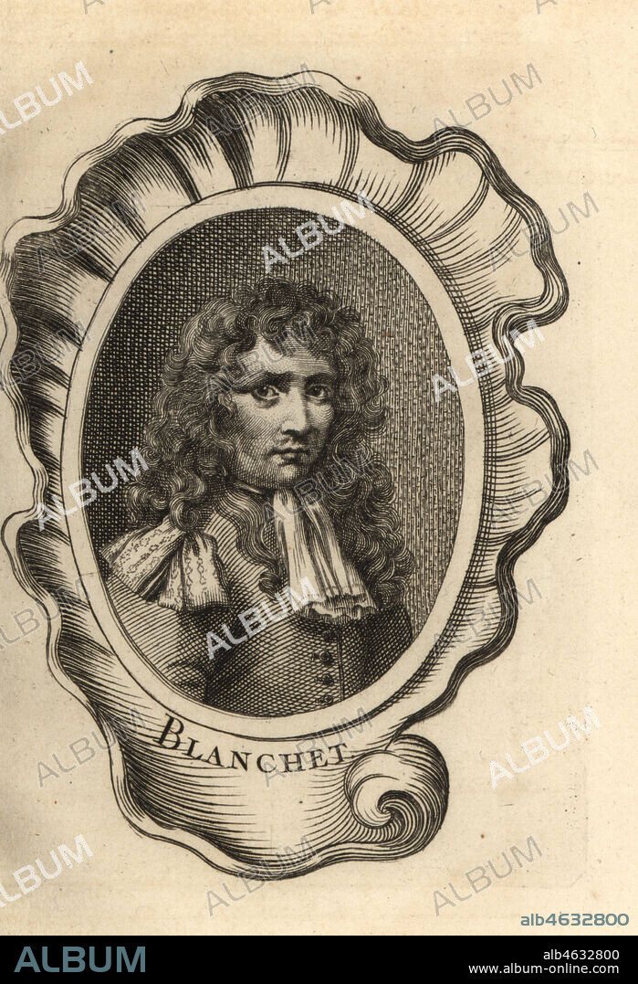 Portrait of Thomas Blanchet, French painter, draughtsman, architect, sculptor and printmaker 1614-1689. copperplate engraving, Antoine-Joseph Dezallier dArgenvilles, Abrege de la vie des plus fameux peintres, Lives of the most Famous Artists, portrait, painter, artist, Renaissance, European, old masters,.