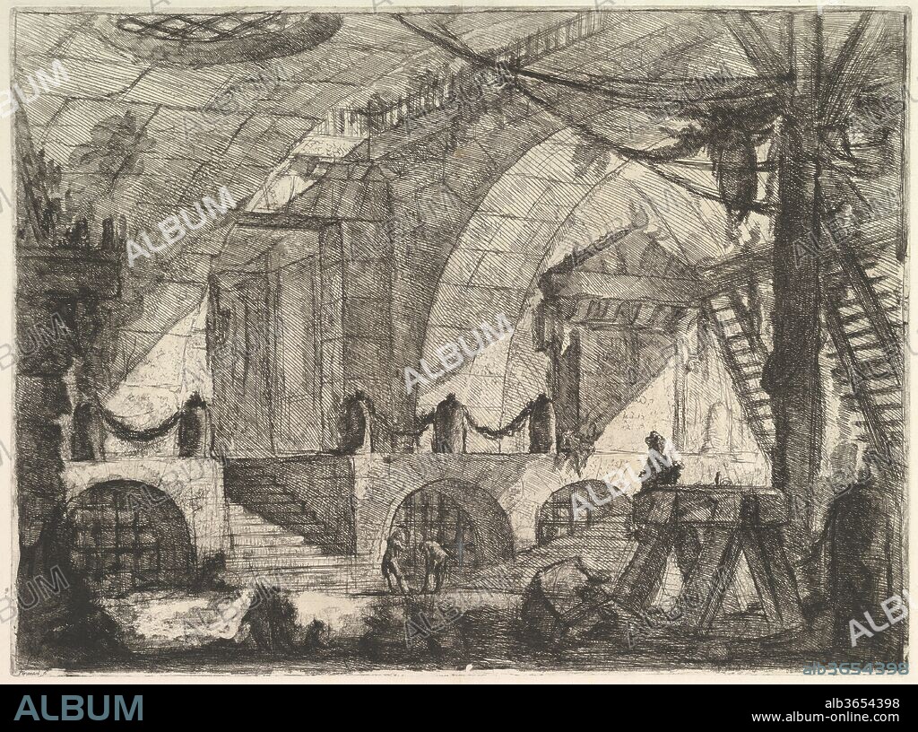 The Sawhorse, from Carceri d'invenzione (Imaginary Prisons). Artist: Giovanni Battista Piranesi (Italian, Mogliano Veneto 1720-1778 Rome). Dimensions: Sheet: 19 7/16 x 25 1/16 in. (49.4 x 63.6 cm)
Plate: 16 1/4 x 21 7/8 in. (41.2 x 55.5 cm). Publisher: Giovanni Bouchard (French, ca. 1716-1795). Series/Portfolio: Carceri d'invenzione (Imaginary Prisons). Date: ca. 1749-50.