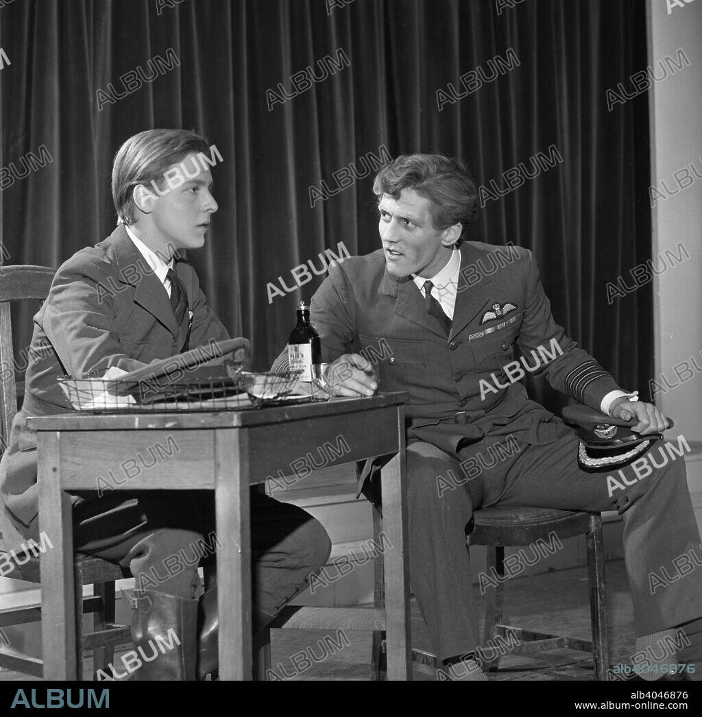 A scene from the Terence Rattigan play, Ross, Worksop College, Nottinghamshire, 1963. The play is a biographical play of TE Lawrence (Lawrence of Arabia). Some of the play is set in flashback and is centered around the exploits of Lawrence in the deserts of the Middle East during the First World War, where the character first appears as 'Aircraftsman Ross'. The cast were members of the theatrical group at Worksop College.