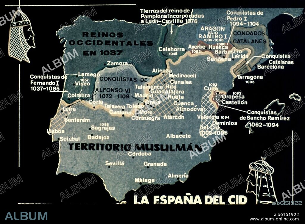 MAPA DE ESPAÑA (CON DISTINTOS REINOS) EN EL SIGLO XI - LA ESPAÑA DEL CID.