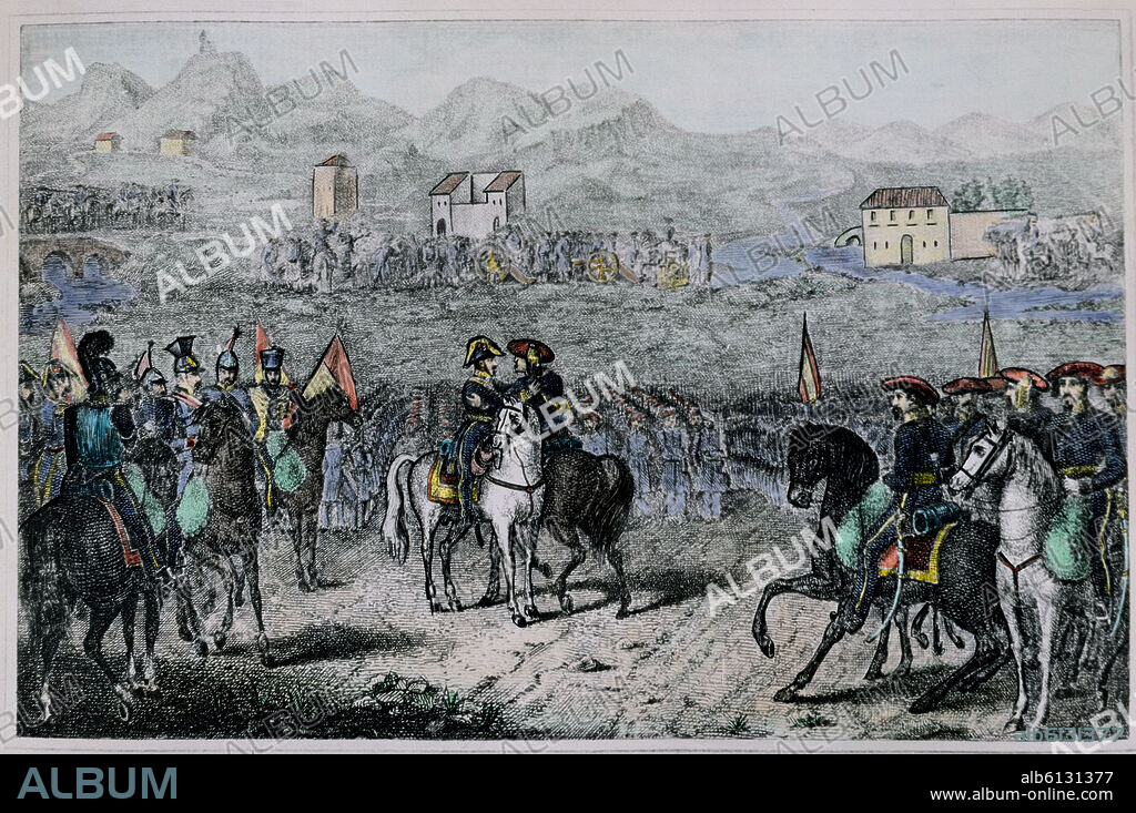 ABRAZO DE VERGARA ENTRE LOS GENERALES ESPARTERO Y MAROTO EL 31 DE AGOSTO DE 1839 - GRABADO SIGLO XIX.