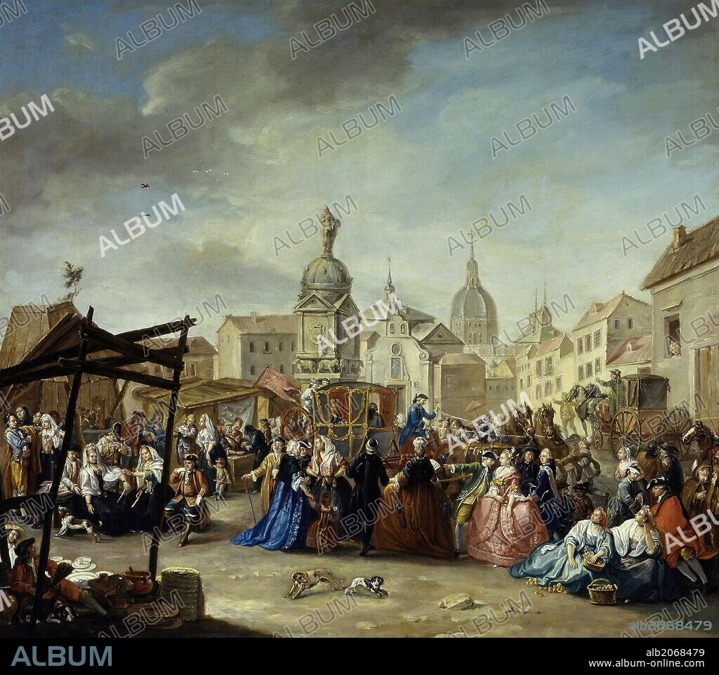 Manuel de la Cruz Vázquez / 'La Feria de Madrid en la plaza de la Cebada', 1770-1780, Escuela Española, Óleo sobre Lienzo, 84 cm x 94 cm, P00693.