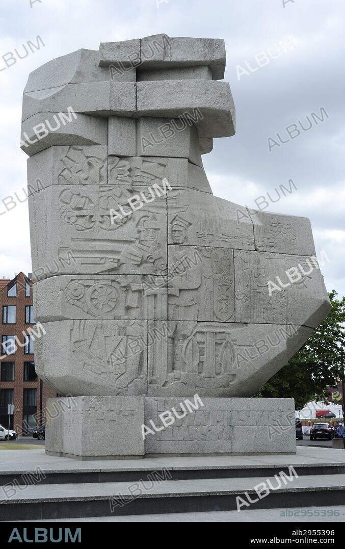Poland. Gdansk. Monument to Those Who Fell in a fight for the Polish Character in the period from the Gdansk massacre, 1308, until the end of II World War. Erected in 1969 by Wawrzyniec Samp (b. 1939) and Wies_aw Pietron (b. 1934) and symbolises an axe stuck in the ground. Square at Podwale Staromiejskie Street.