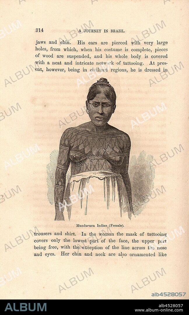 Mundurucu Indian Female, Portrait of a Woman of the Munduruku Indigenous People in Brazil, p. 314, Louis Agassiz, Elizabeth Cary Agassiz: A journey in Brazil. Boston: Ticknor & Fields, 1868.