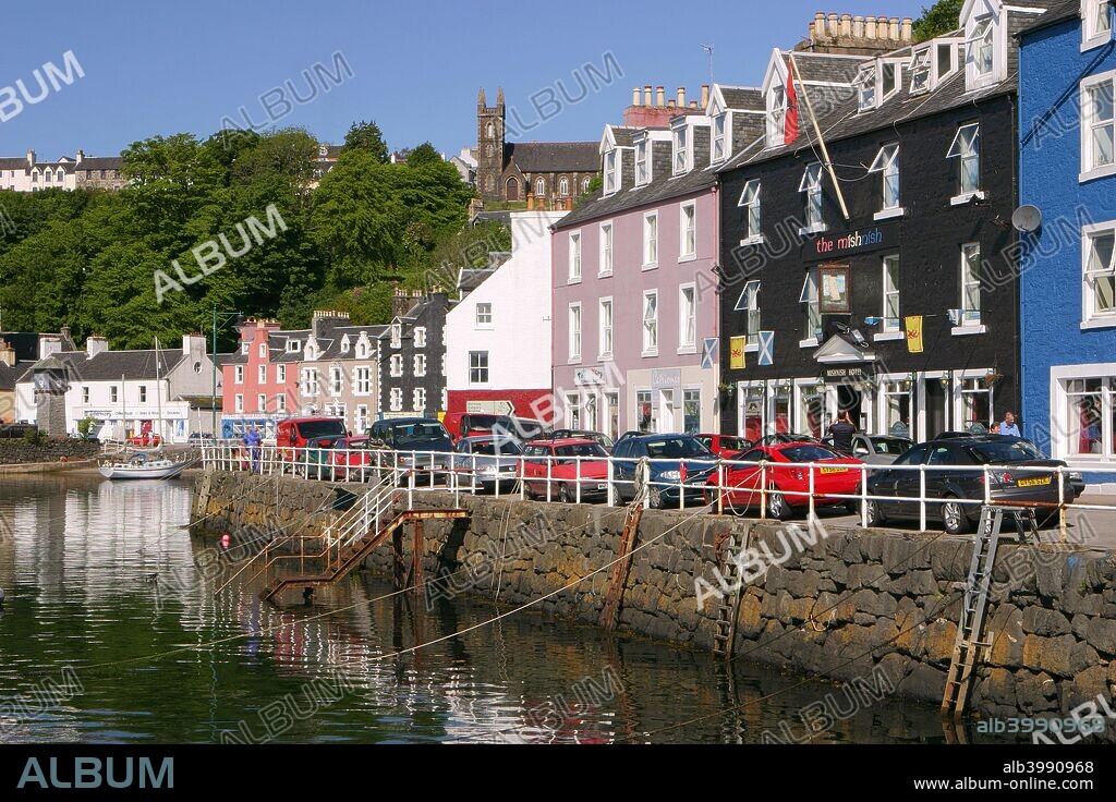 Tobermory, Isle of Mull, Argyll and Bute, Scotland. Tobermory is the largest town on Mull and the site of the island's only whisky distillery. The town was founded as a fishing port in the late 18th century.
