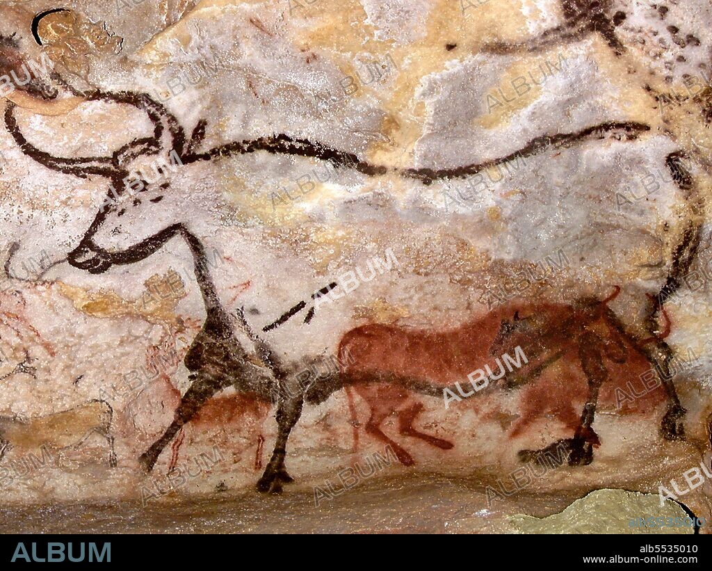 Lascaux is the setting of a complex of caves in southwestern France famous for its Paleolithic cave paintings. The original caves are located near the village of Montignac, in the department of Dordogne. They contain some of the best-known Upper Paleolithic art. These paintings are estimated to be 17,300 years old. They primarily consist of images of large animals, most of which are known from fossil evidence to have lived in the area at the time. In 1979, Lascaux was added to the UNESCO World Heritage Sites list along with other prehistoric sites in the Vézère valley.