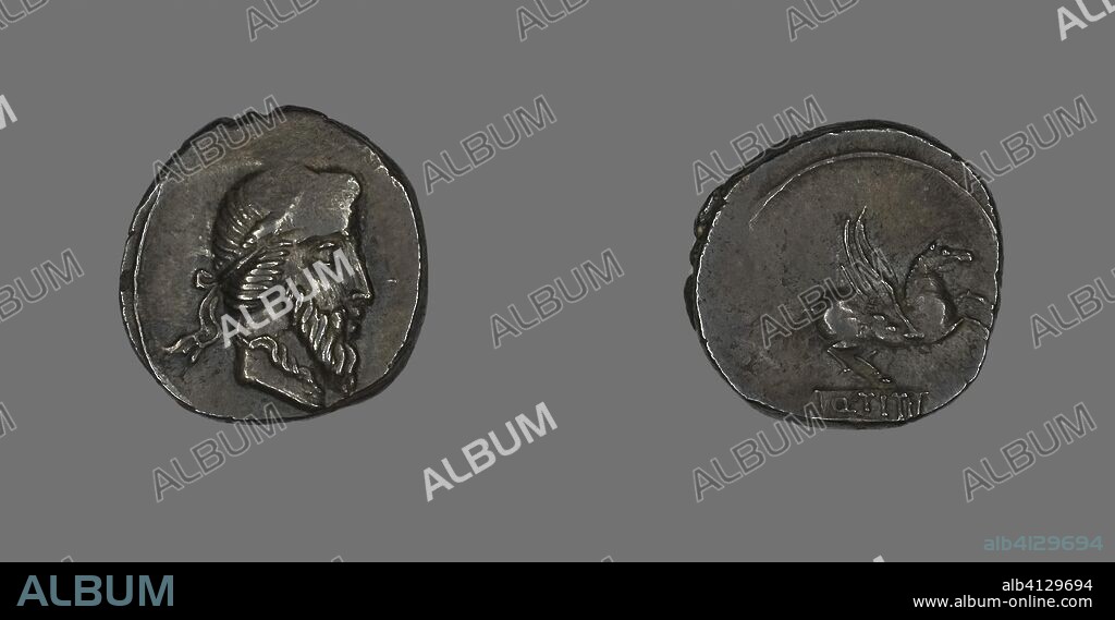 ANCIENT ROMAN. Denarius (Coin) Depicting a Bearded Man. Roman. Date: 90 BC. Dimensions: Diam. 1.9 cm; 3.85 g. Silver. Origin: Roman Empire.