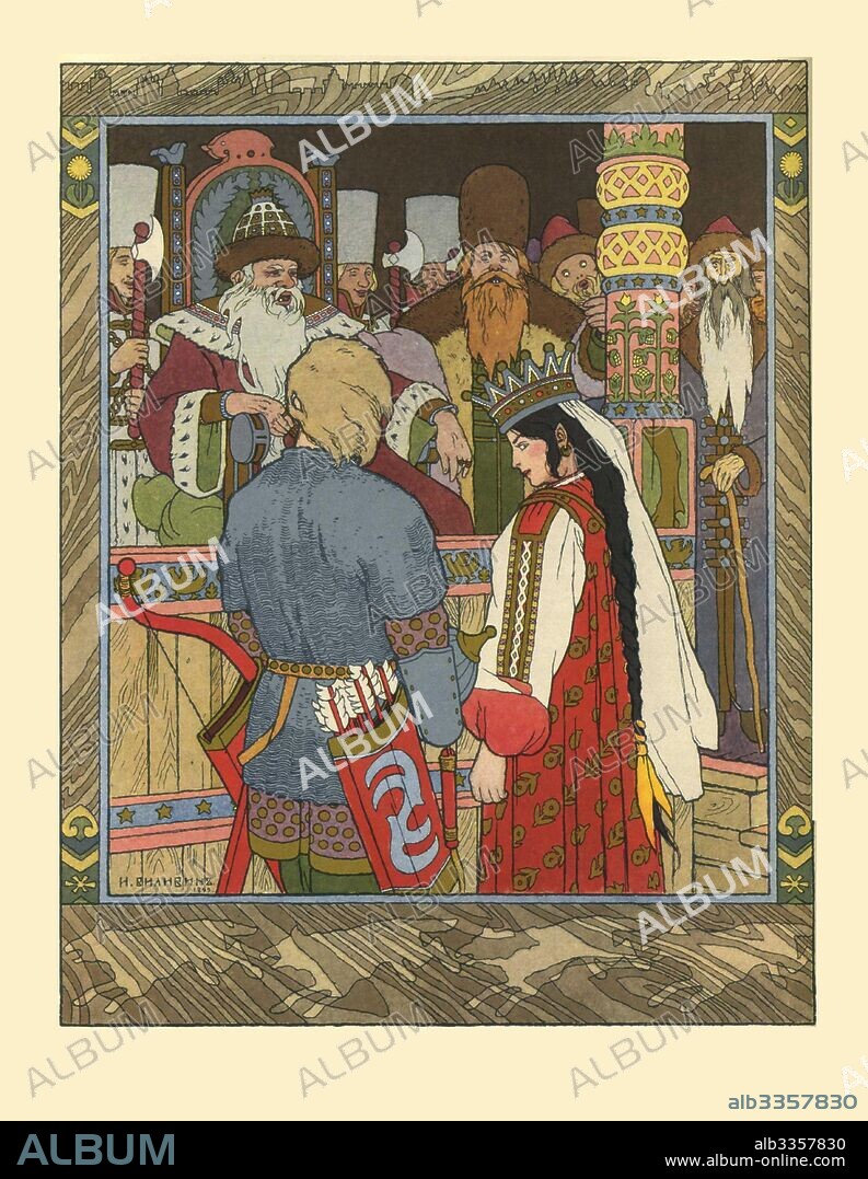 IVAN YAKOVLEVICH BILIBIN. Illustration for the Fairy tale of Ivan Tsarevich, the Firebird, and the Gray Wolf.