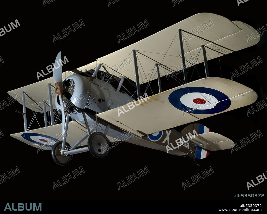 SOPWITH AVIATION COMPANY. Single-engine, single-seat, British-built World War I biplane fighter; 230 horsepower Bentley B.R.2 engine; Olive drab upper surfaces, gray and olive drab fuselage, buff under surfaces. In the spring of 1917, Britain's most famous World War I fighter, the Sopwith Camel, made its debut. Shortly after deliveries to front-line squadrons of the Camel began, Sopwith designed a new single-seat fighter called the Snipe. The new airplane was simply intended to be a derivation of the Camel, with improved visibility for the pilot, and gentler handling qualities, more reminiscent of the earlier Sopwith Pup. After nearly a year in development, the new fighter went into production in spring 1918, and the first examples arrived in squadron service on August 30 of that year. The Snipe was well-liked by those who flew it, but many Camel pilots, having mastered the tricky habits of their previous mount, were reluctant to relinquish the Camel's superior combat maneuverability for the Snipe's more stable flight characteristics. Snipes generally were used for escort work, but the airplane could be equipped with four 9 kg (20 lb) Cooper bombs beneath the fuselage.