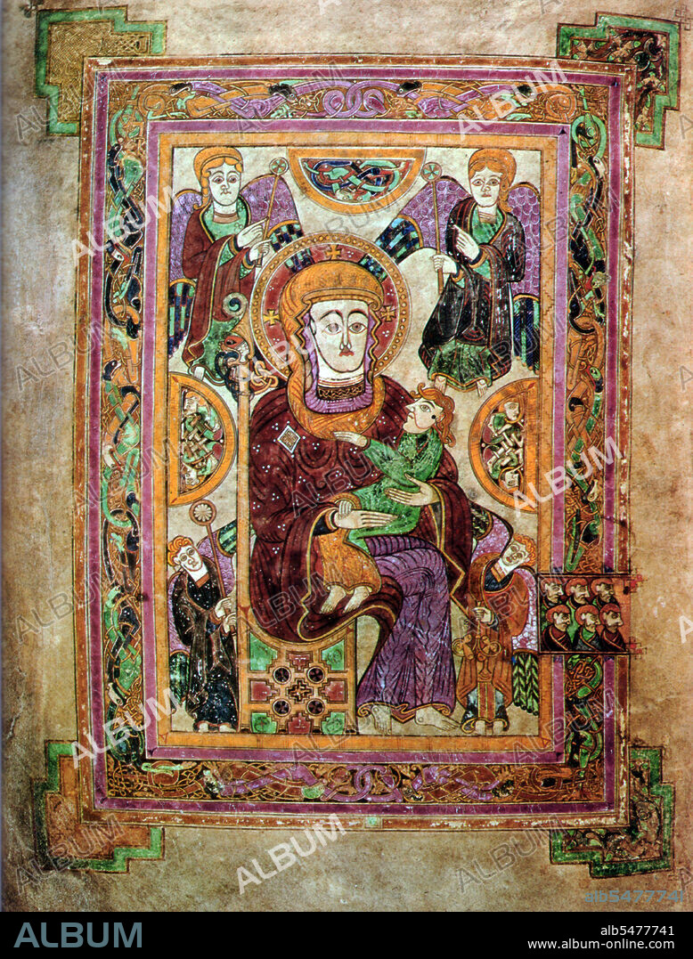 The Book of Kells (Irish: Leabhar Cheanannais) (Dublin, Trinity College Library, MS A. I. (58), sometimes known as the Book of Columba) is an illuminated manuscript Gospel book in Latin, containing the four Gospels of the New Testament together with various prefatory texts and tables. It was created by Celtic monks ca. 800 or slightly earlier. The text of the Gospels is largely drawn from the Vulgate, although it also includes several passages drawn from the earlier versions of the Bible known as the Vetus Latina. It is a masterwork of Western calligraphy and represents the pinnacle of Insular illumination. It is also widely regarded as Ireland's finest national treasure. The illustrations and ornamentation of the Book of Kells surpass that of other Insular Gospel books in extravagance and complexity. The decoration combines traditional Christian iconography with the ornate swirling motifs typical of Insular art. Figures of humans, animals and mythical beasts, together with Celtic knots and interlacing patterns in vibrant colours, enliven the manuscript's pages. Many of these minor decorative elements are imbued with Christian symbolism and so further emphasise the themes of the major illustrations. The manuscript today comprises 340 folios and, since 1953, has been bound in four volumes. The leaves are on high-quality calf vellum, and the unprecedentedly elaborate ornamentation that covers them includes ten full-page illustrations and text pages that are vibrant with decorated initials and interlinear miniatures and mark the furthest extension of the anti-classical and energetic qualities of Insular art. The Insular majuscule script of the text itself appears to be the work of at least three different scribes. The lettering is in iron gall ink, and the colours used were derived from a wide range of substances, many of which were imports from distant lands. The manuscript takes its name from the Abbey of Kells that was its home for centuries. Today, it is on permanent display at the Trinity College Library, Dublin.