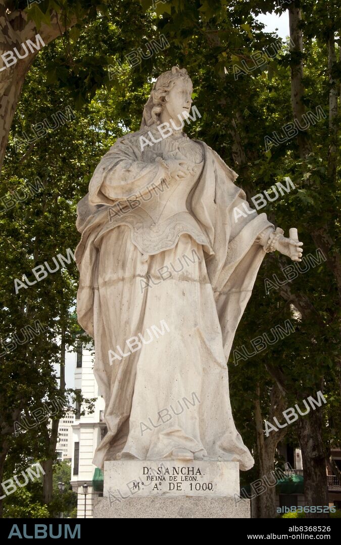 Sancha was a daughter of Alfonso V of León by his first wife, Elvira Menéndez. In 1032, Sancha was married to Ferdinand I of León and Castile.<br/><br/>. At the Battle of Tamarón in 1037 Ferdinand killed Sanchas brother Bermudo III of León, making Sancha the heir and allowing Ferdinand to have himself crowned King of León, Sancha thereby became Queen.