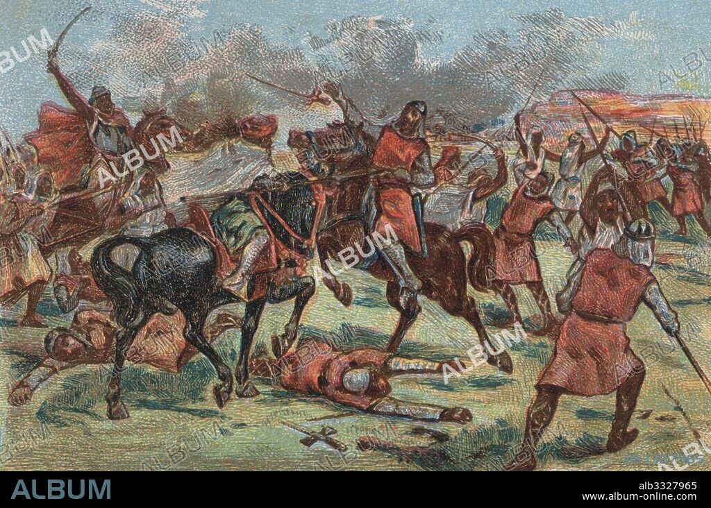 Historia de España. Batalla de Guadalete en julio de 711 con la derrota del rey godo Rodrigo (688-711) por las fuerzas del califato Omeya.
