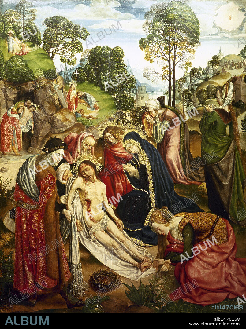 ARTE GOTICO. ALEMANIA. "TRIPTICO DE LA PASION" (1505-1510). LAMENTACION DE CRISTO (panel derecho). Obra del pintor anónimo del gótico tardio, Maestro de los Altares de Aquisgrán. S. XVI. Museo del Tesoro de la Catedral de Aquisgrán.