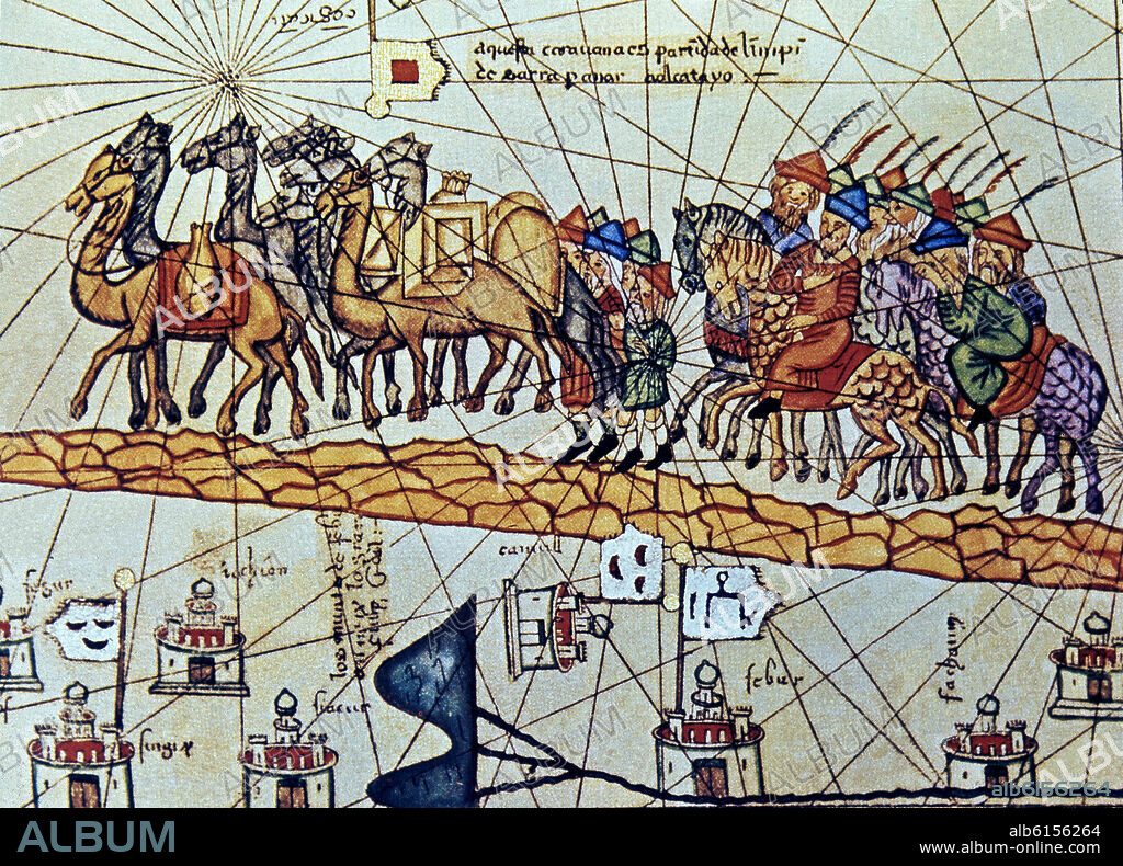 ABRAHAM CRESQUES (1325-1387). ATLAS CATALAN - DETALLE DE CARAVANA - AÑO 1375.