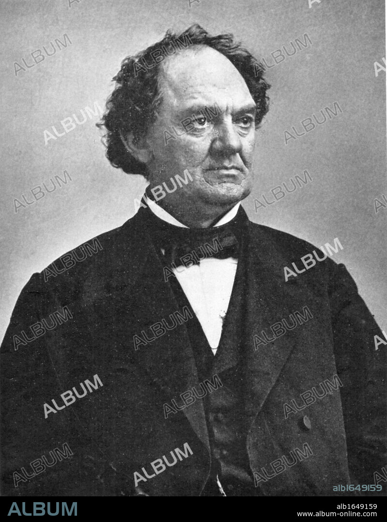 Phineas Taylor Barnum (1810-1891) American showman: co-founder of Barnum and Bailey circus. Engraving published London 1864.