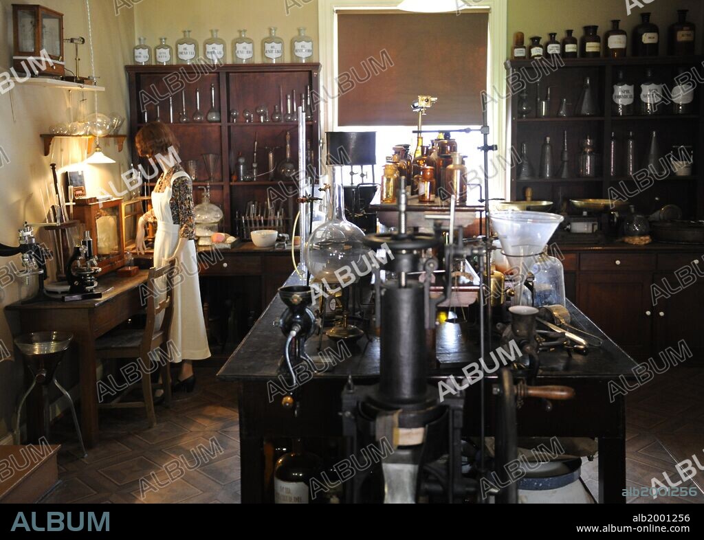 old pharmacy. reproduction of an ancient laboratory where drugs are produced for marketing. Pharmacy Museum. Turku. Finland.
