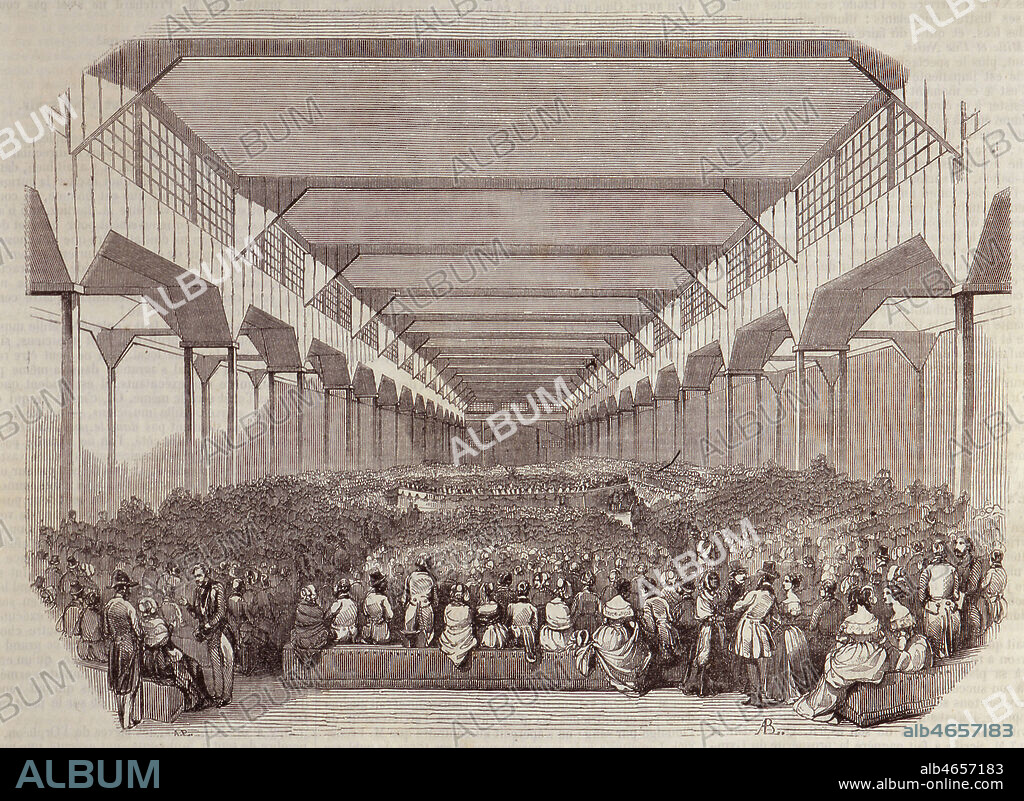 'Grand festival de l'industrie dirige par Hector Berlioz (1803-1869) avec 950 musiciens dans la salle de l'Exposition de l'Industrie' en 1844. Credit: Collection Kharbine-Tapabor.
