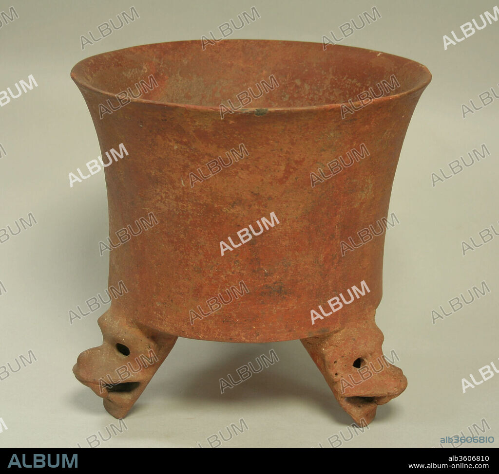 Tripod Vessel with Jaguar Head Feet. Culture: Costa Rica. Dimensions: Height: 10 5/8in. (27cm)
Diameter: 11in. (27.9cm). Date: 9th-15th century.