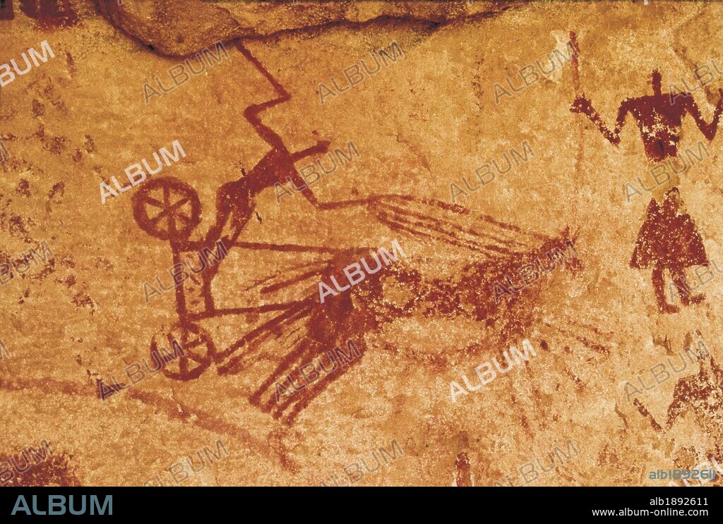 Libya - Sahara desert -  Fezzan Region - Rock-Art Sites of Tadrart Akakus (Acacus) (UNESCO World Heritage List, 1985). Rock paintings at Uadi Tashuinat.