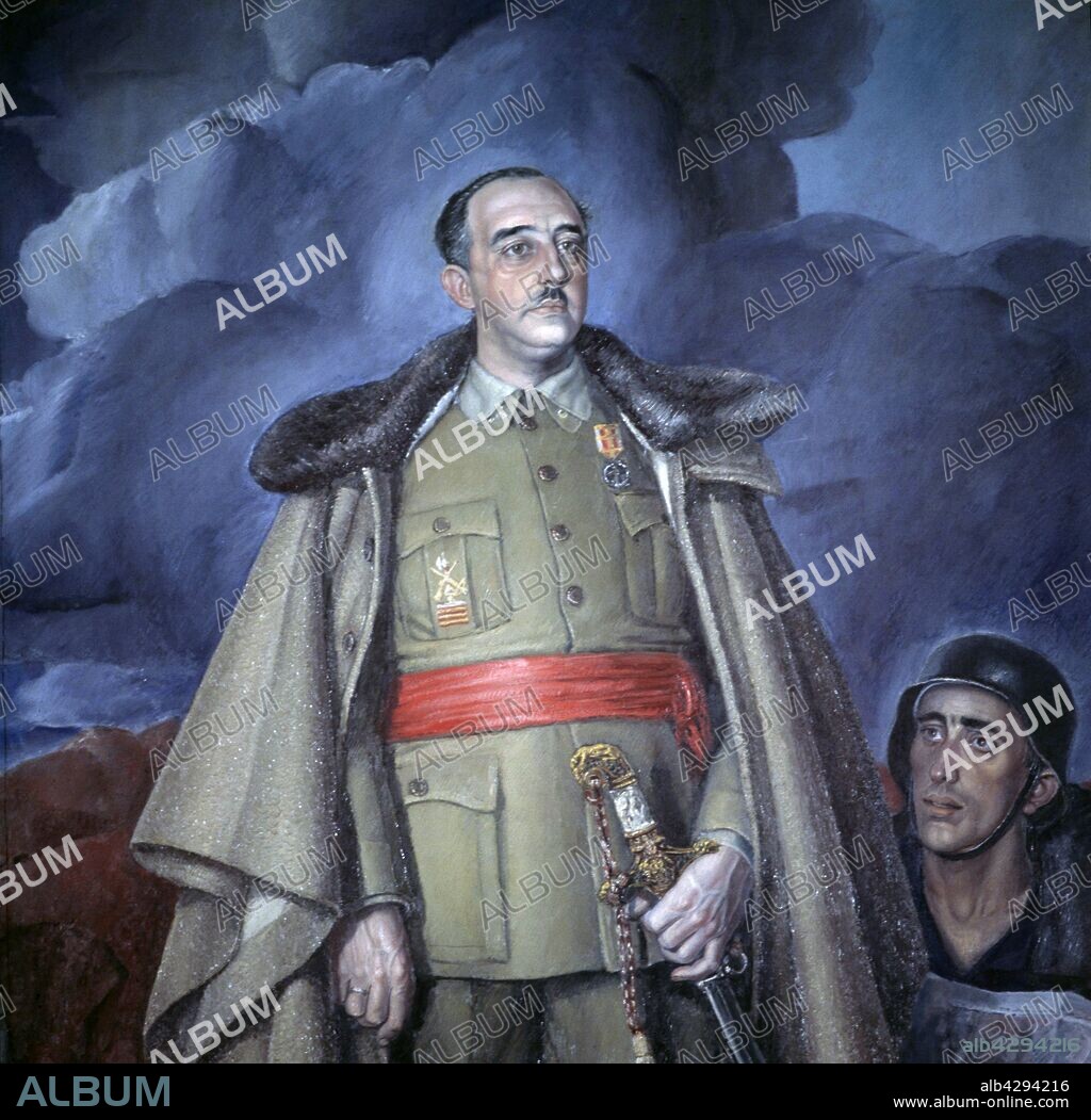 JOSE AGUIAR (1895-1976). FRANCO BAHAMONDE, FRANCISCO MILITAR Y POLITICO ESPAÑOL. EL FERROL 1892-1975. JEFE DE ESTADO ESPAÑOL 1937-1975 OLEO DE JOSE AGUIAR AYUNTAMIENTO DE SALAMANCA.