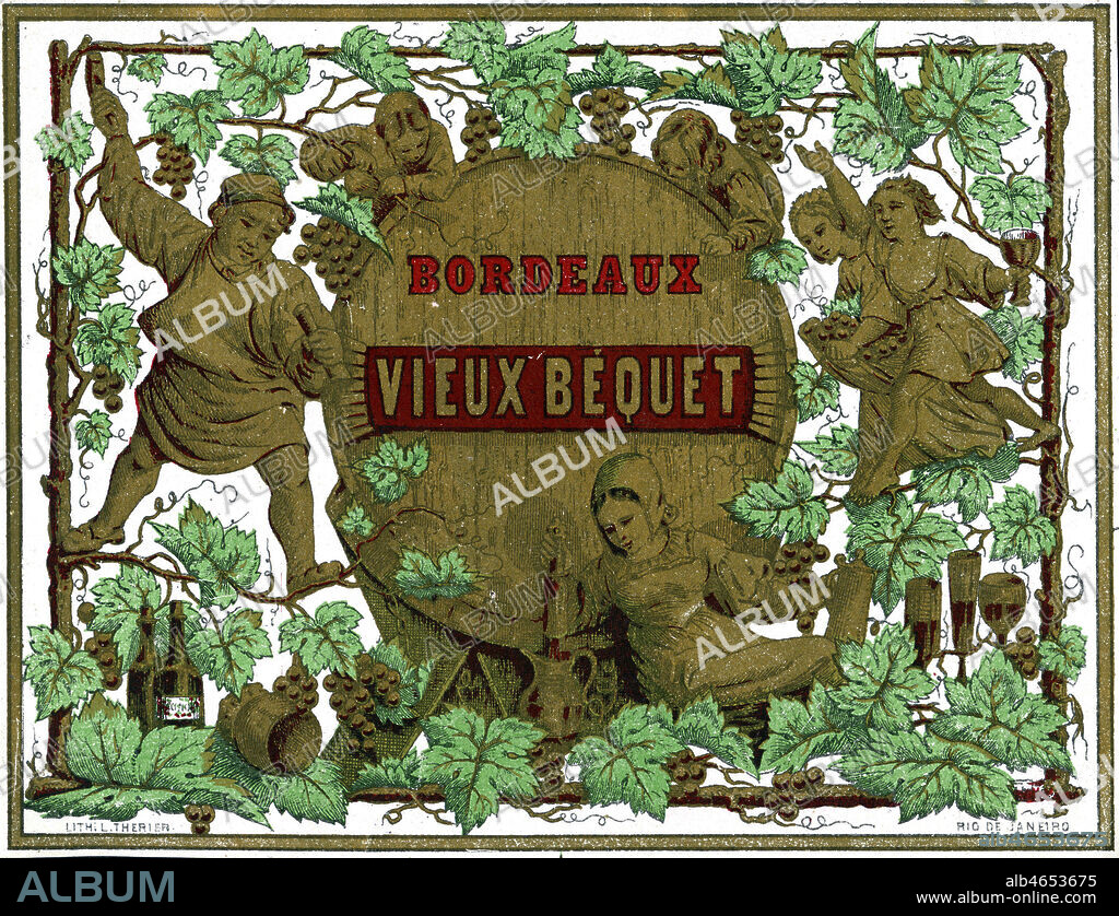 Chromo etiquette de vin fin 19eme ou vers 1900. Chromolithographie. Credit IM/KHARBINE TAPABOR.