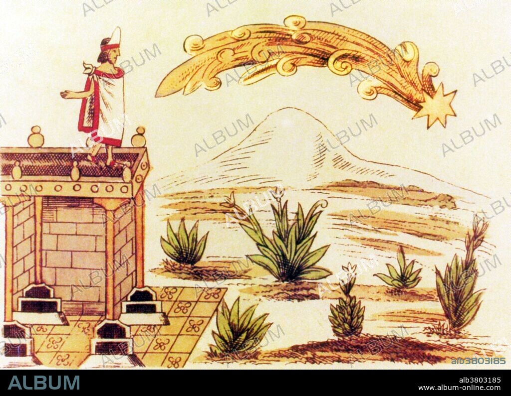 Montezuma II watching a comet, taken from the Codex Duran. For several days in 1519, a comet hung over the capital city of Tenochtitlan. It was described as "a rip in the sky which bleeds celestial influences dropwise onto the Aztec world." After that, a thunderbolt struck and burned down the temple of the deity Huitilopchitli. Nezahualpilli, ruler of Texcoco, told Moctezuma II that the Texcocan wise men had foretold foreign dominion over the Valley of Mexico. Diego DurÃ¡n (1537-1588) was a Dominican friar best known for his authorship of one of the earliest Western books on the history and culture of the Aztecs, The History of the Indies of New Spain, a book that was much criticized in his lifetime for helping the "heathen" maintain their culture. It contains seventy-eight chapters spanning from the Aztec creation story until after Spanish conquest of Mexico, and includes a chronology of Aztec kings.