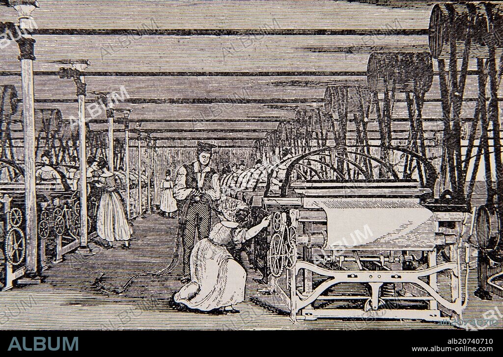 INDUSTRIA TEXTIL - GRABADO SIGLO XIX.