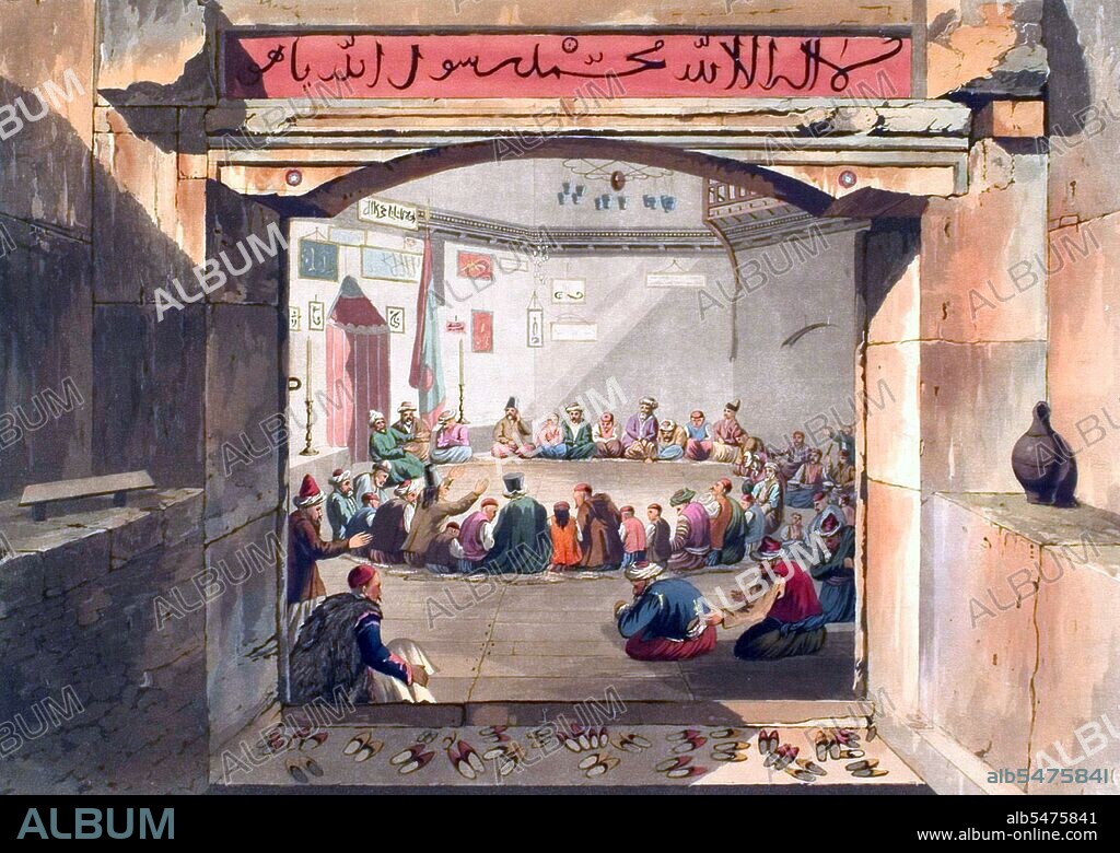 Edward Dodwell (1767 – 13 May 1832) was an Irish painter, traveller and a writer on archaeology. Dodwell travelled from 1801 to 1806 in Greece (at the time a part of the Ottoman Empire), and spent the rest of his life for the most part in Italy, at Naples, and Rome. A Dervish (from Persian ?????, Darvish via Turkish, Somali: Daraawiish, Arabic: ???? ?????????) is someone treading a Sufi Muslim ascetic path or 'Tariqah', known (notionally) for their extreme poverty and austerity, similar to mendicant friars in Christianity or Hindu/Buddhist/Jain sadhus. The whirling dance or Sufi whirling that is proverbially associated with Dervishes is best known in the West by the practices of the Mevlevi order in Turkey, and is part of a formal ceremony known as the Sama. It is, however, also practiced by other orders. The Sama is only one of the many Sufi ceremonies performed to try to reach religious ecstasy (majdhb, fana). The name Mevlevi comes from the Persian poet, Rumi who was a Dervish himself.