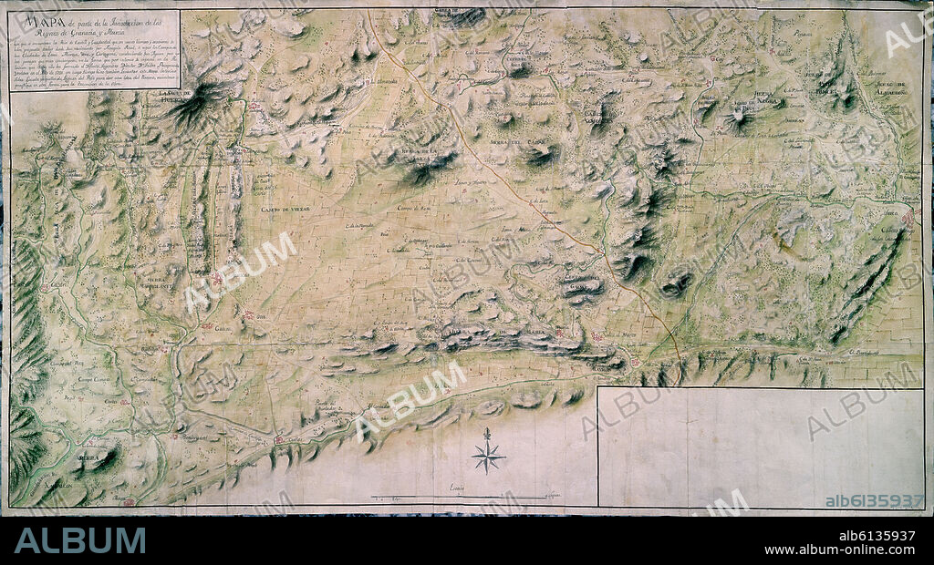 PROSPERO DE VERBOOM JORGE. MAPA DE PARTE DE LOS REINOS DE GRANADA Y MURCIA PARA EL PROYECTO DE REGADIO POR ACEQUIA REAL - 1721.