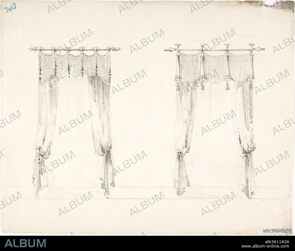 Design for Two Fringed Curtains Handing from Rods (Verso: Sketches). Artist: Anonymous, British, 19th century. Dimensions: sheet: 9 1/2 x 11 7/8 in. (24.2 x 30.2 cm). Date: early 19th century.