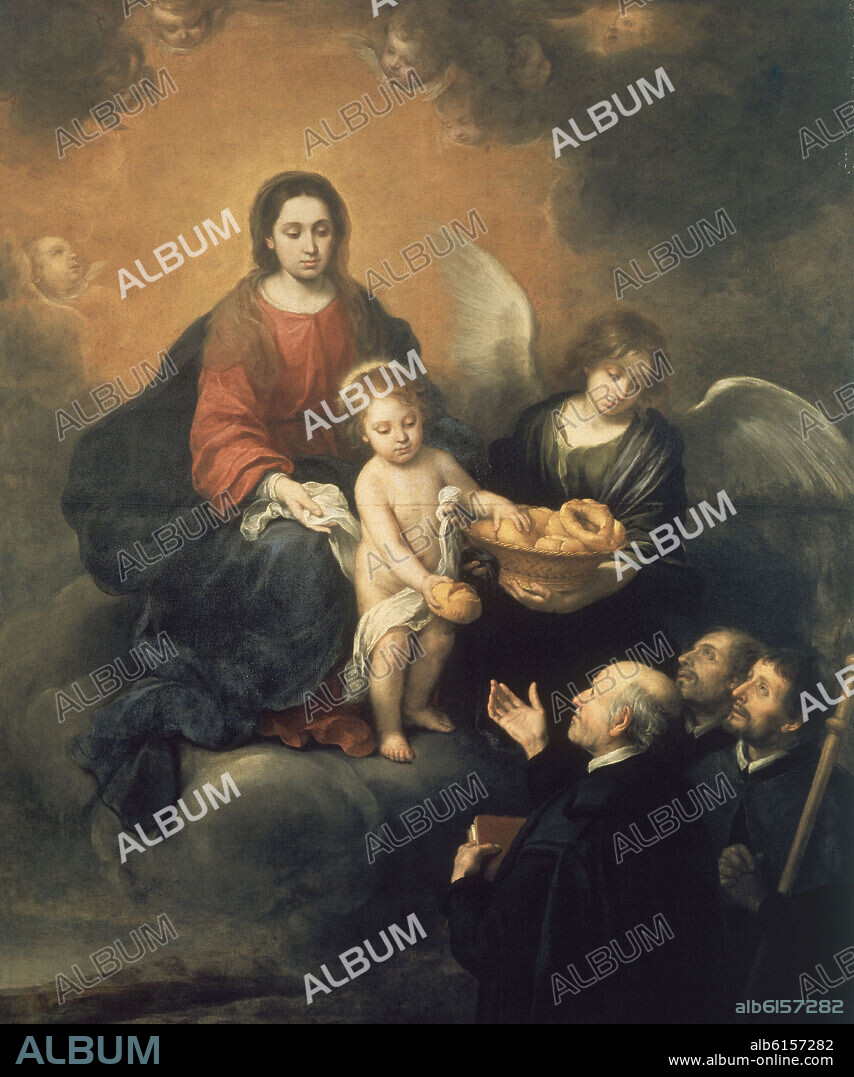 BARTOLOMÉ ESTEBAN MURILLO. LA VIRGEN Y EL NIÑO REPARTIENDO PAN A LOS SACERDOTES - SIGLO XVII - OLEO/TELA - 219x182 cm - BARROCO ESPAÑOL.