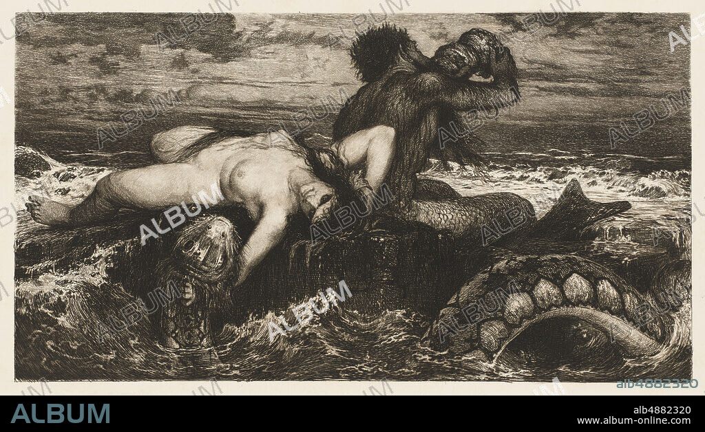 After Arnold Böcklin, Swiss-German, 18271901, Nereid and Triton with Snake, 1873, Etching on paper, image: 6 3/8 x 11 13/16 in. (16.2 x 30 cm).
