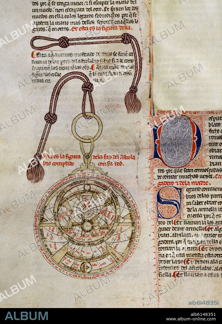 ALFONSO X DE CASTILLA EL SABIO. ASTROLABIO - LIBROS DEL SABER DE ASTRONOMIA - SIGLO XIII MS 156 F75V-TRADUCIDO DEL ARABE.