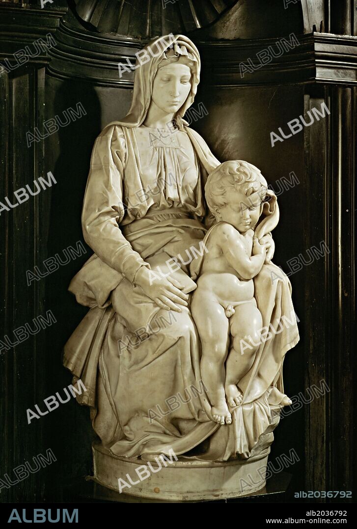MICHELANGELO. Miguel Ángel / 'Madonna of Bruges', 1501-1504, Marble, 128 cm.
