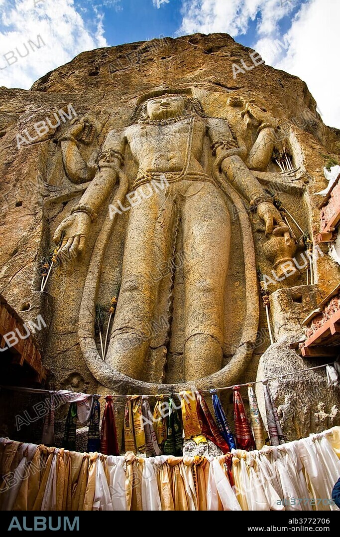 Chamba statue, Mulbekh Monastery or Mulbekh Gompa, Mulbekh, Ladakh, Jammu and Kashmir, India, Asia.