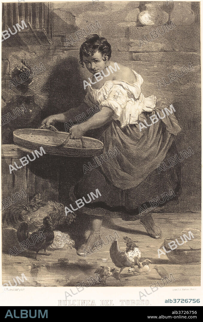 CÉLESTIN NANTEUIL. Dulcinea del Toboso. Dated: c. 1855. Dimensions: image: 30.5 x 21.2 cm (12 x 8 3/8 in.)  sheet: 40.5 x 28.5 cm (15 15/16 x 11 1/4 in.). Medium: color lithograph on wove paper.
