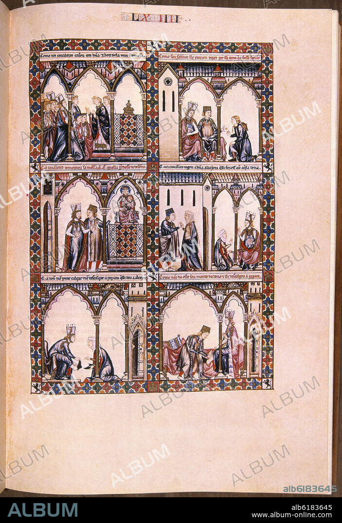 ALFONSO X DE CASTILLA EL SABIO. MTI1 - CANTIGA DE SANTA MARIA Nº 64 - F94R - MUJER ENCOMENDADA A LA VIRGEN PORQUE NO PUEDE DESCALZARSE - SIGLO XIII.